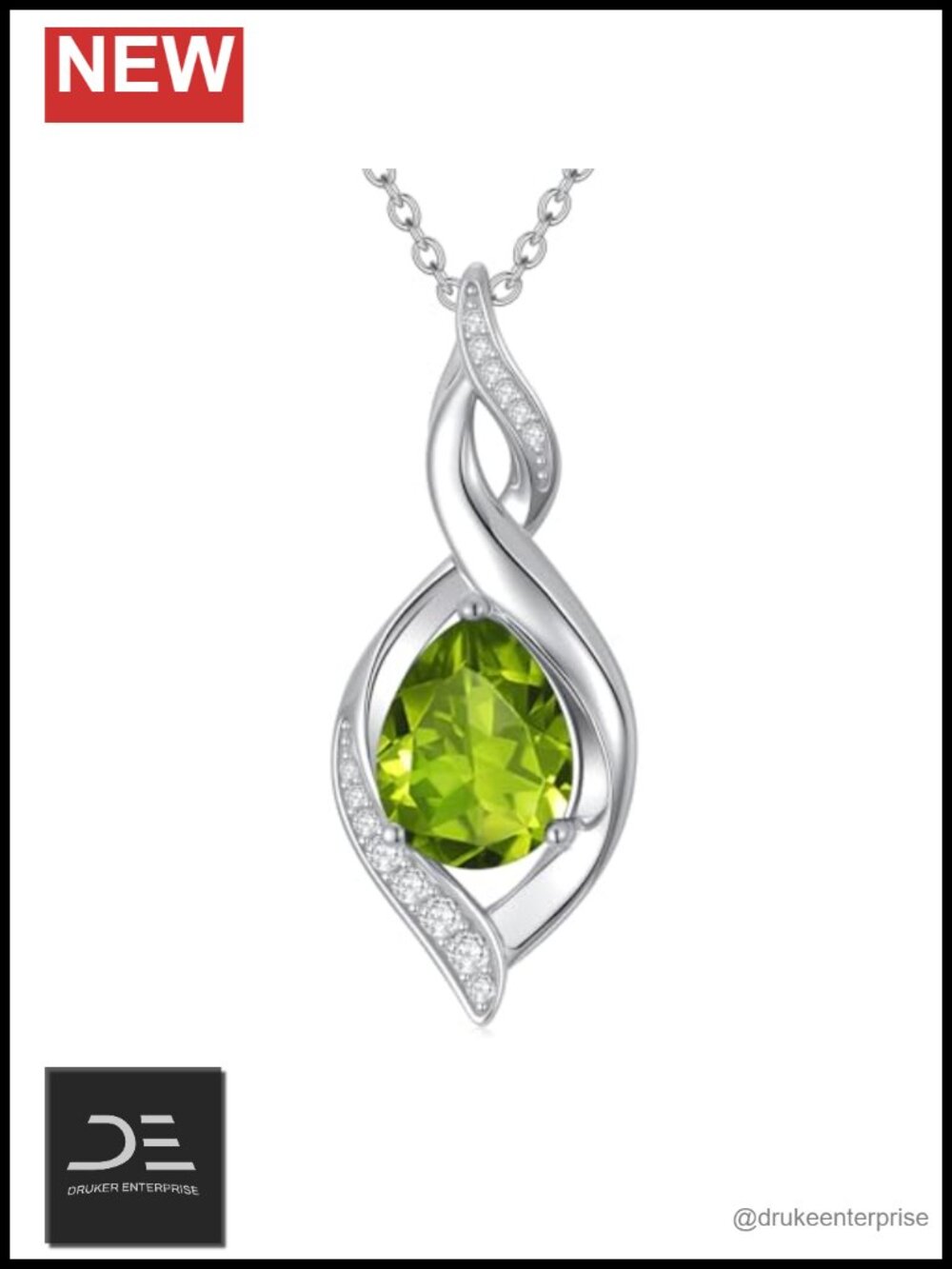 925 Sterling Silver Peridot Teardrop Pendant Necklace Women Infinity